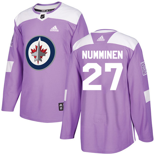 Adidas Jets #27 Teppo Numminen Purple Authentic Fights Cancer Stitched NHL Jersey